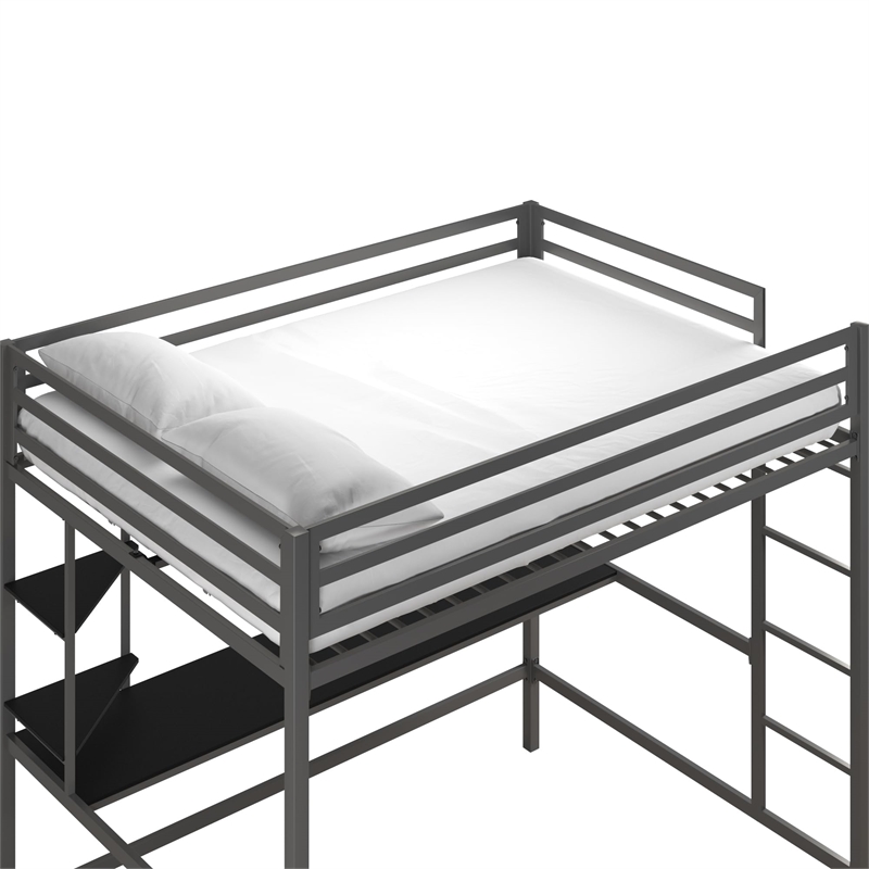 Rosebery Kids Metal Full Loft Bed with Desk in Gray & Black