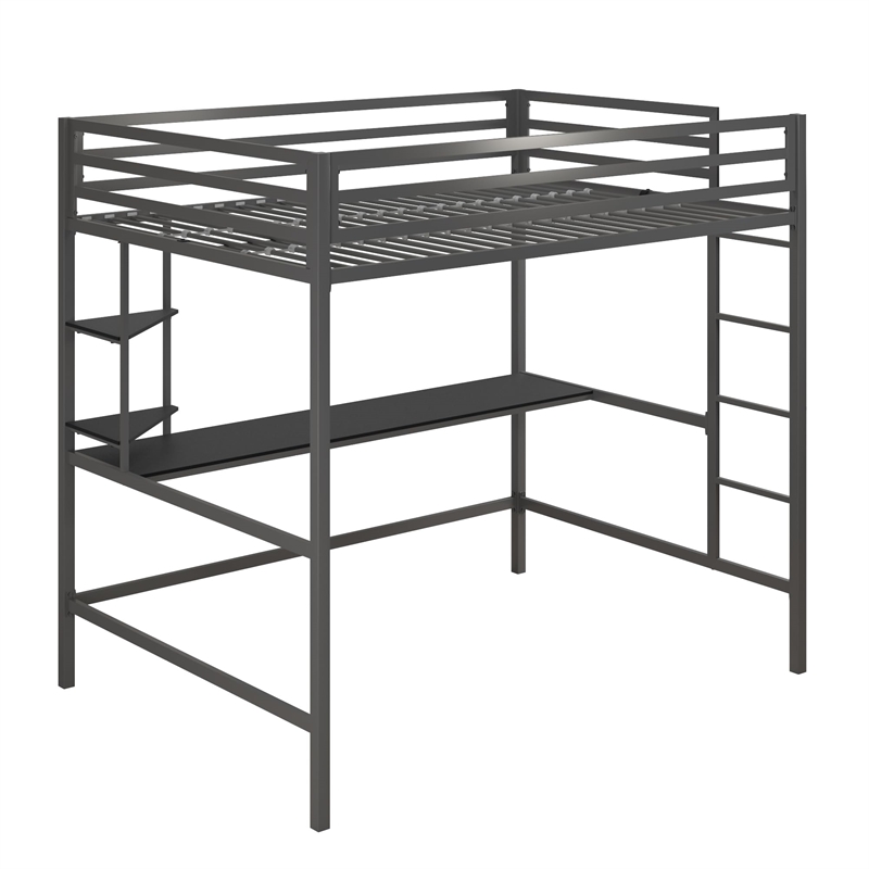 Rosebery Kids Metal Full Loft Bed with Desk in Gray & Black