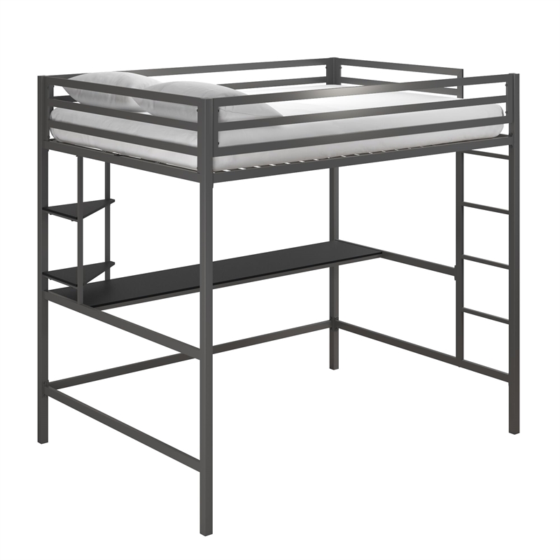 Rosebery Kids Metal Full Loft Bed with Desk in Gray & Black