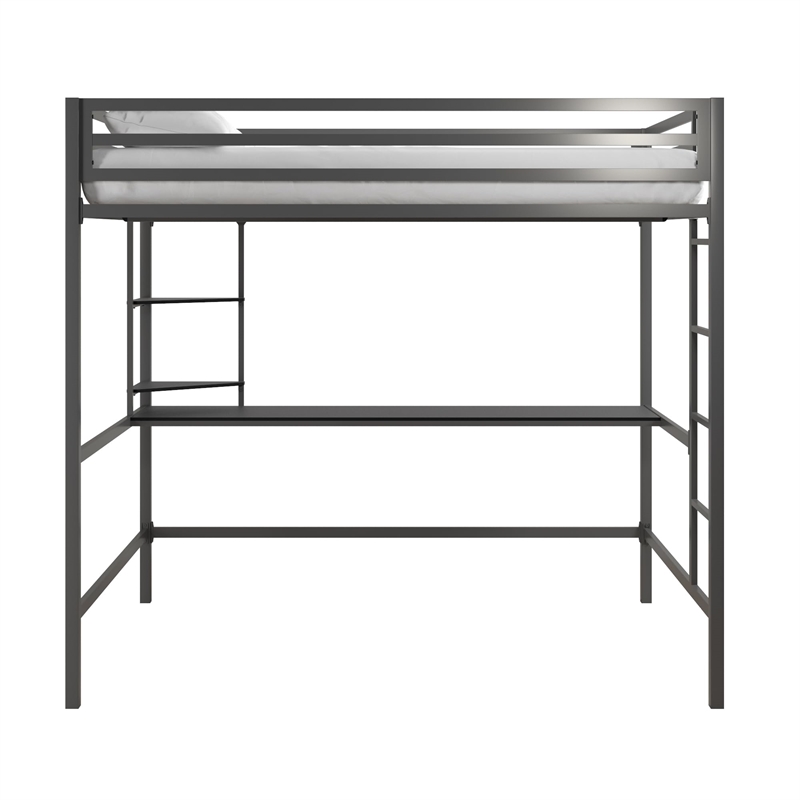 Rosebery Kids Metal Full Loft Bed with Desk in Gray & Black