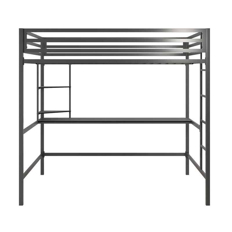Rosebery Kids Metal Full Loft Bed with Desk in Gray & Black