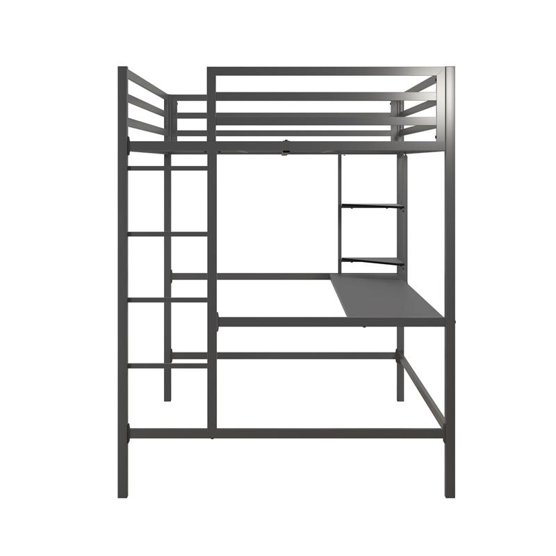 Rosebery Kids Metal Full Loft Bed with Desk in Gray & Black