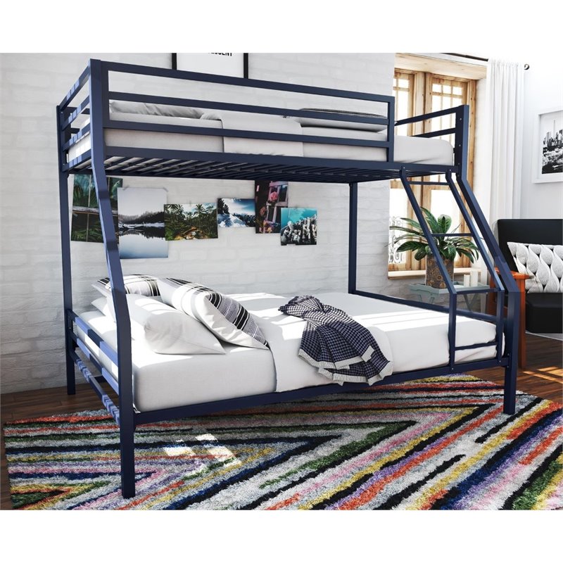 Rosebery Kids Metal Navy Blue Bunk Bed Twin over Full Industrial Space Saving Unassembled