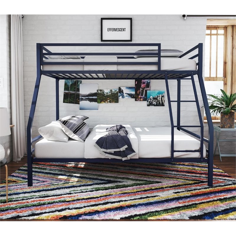 Rosebery Kids Metal Navy Blue Bunk Bed Twin over Full Industrial Space Saving Unassembled