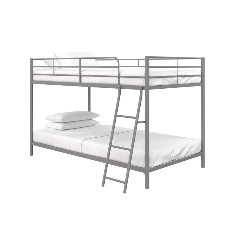 Rosebery Kids Modern Metal Twin over Twin Low Bunk Bed for Kids in Silver Gray
