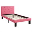Poundex Faux Leather Pink Bed Frame Rectangular Button Tufted 36