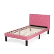 Poundex Faux Leather Pink Bed Frame Rectangular Button Tufted 36