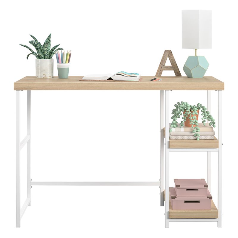 Transitional Desk with Reversible Shelves in Blonde Oak