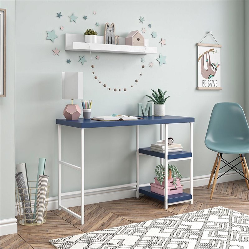 Transitional Desk with Reversible Shelves in Navy