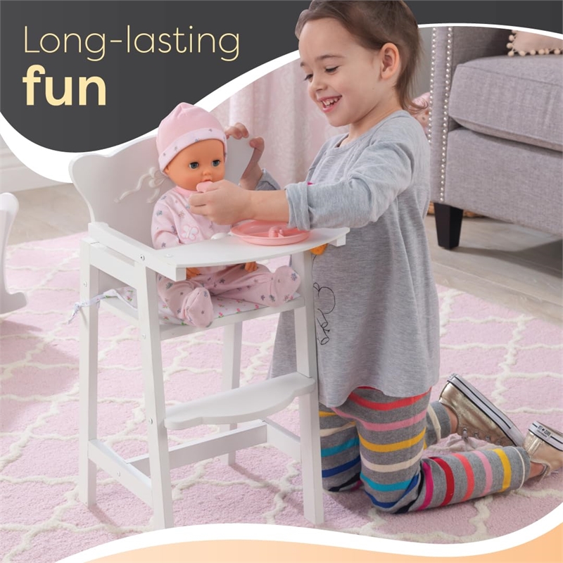 Rosebery Kids Modern Wood Bow Doll High Chair in Pinkish White