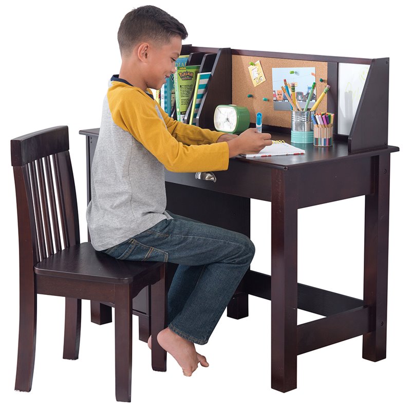 Rosebery Kids Modern Wood Writing Desk with Chair in Espresso
