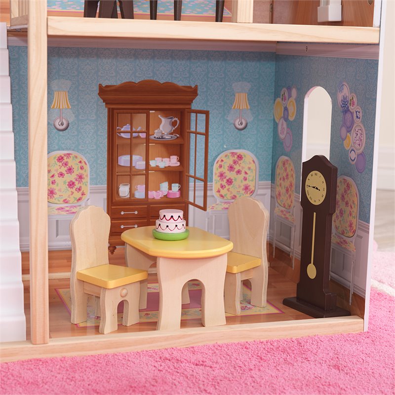 Rosebery Kids Modern Wood 34 Piece Majestic Mansion in Pink and Natural