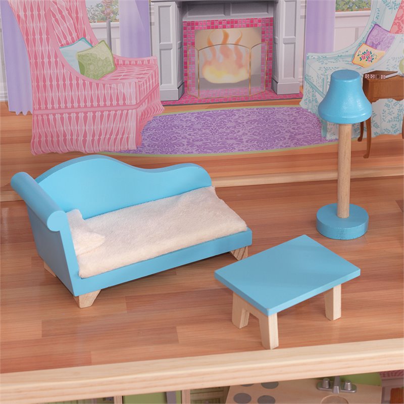 Rosebery Kids Modern Wood 34 Piece Majestic Mansion in Pink and Natural