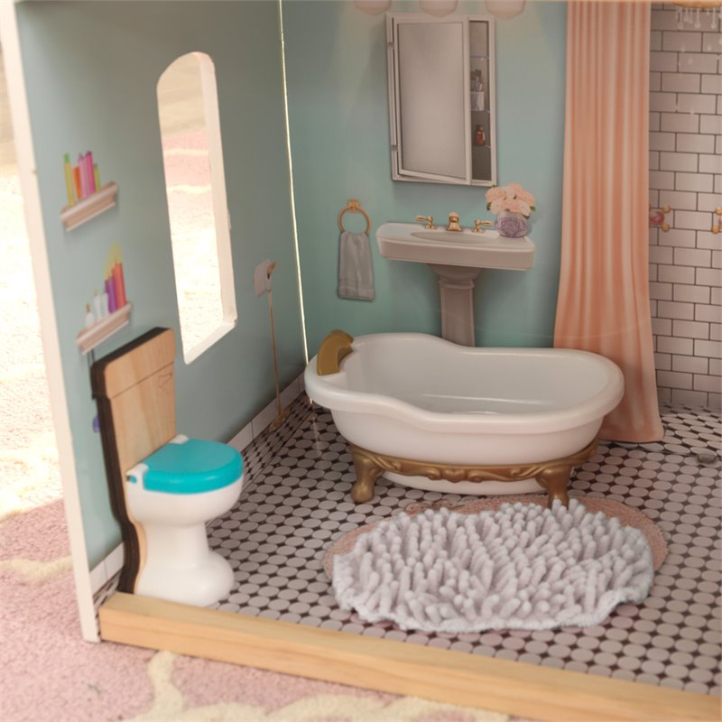 Rosebery Kids 14 Piece Charlotte Dollhouse in White and Natural