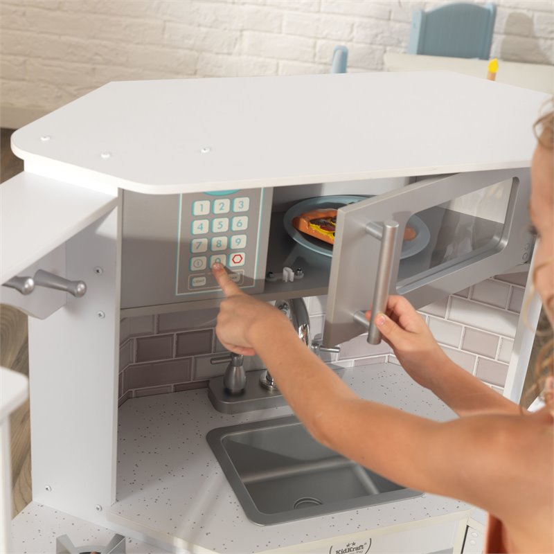 Rosebery Kids Ultimate Wooden Corner Play Kitchen with Lights and Sounds - White