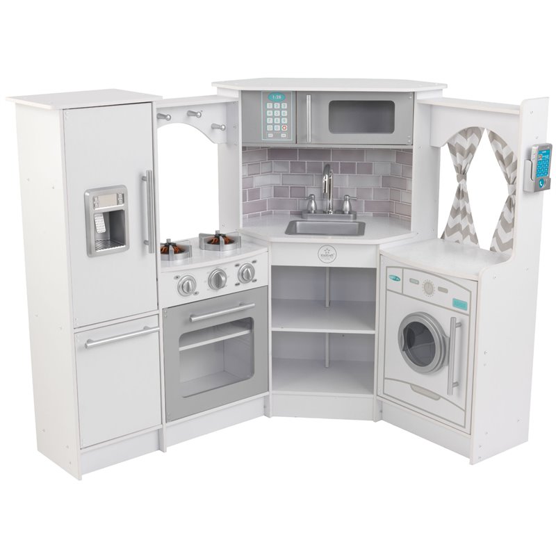Rosebery Kids Ultimate Wooden Corner Play Kitchen with Lights and Sounds - White