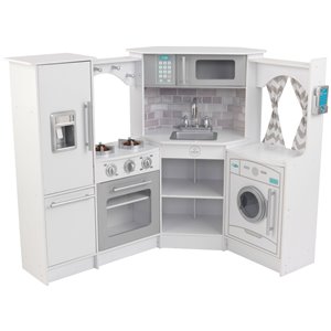Rosebery Kids Ultimate Wooden Corner Play Kitchen with Lights and Sounds - White