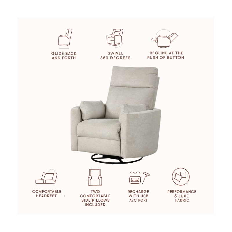 Rosebery Kids Modern Polyester Fabric Swivel Recliner in Natural Quartz