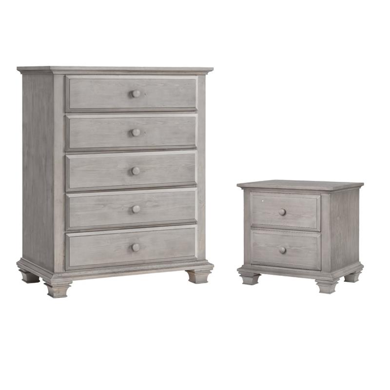 Rosebery Kids Set of 2 Stone Gray Wood 5-Drawer Chest and 2-Drawer Nightstand