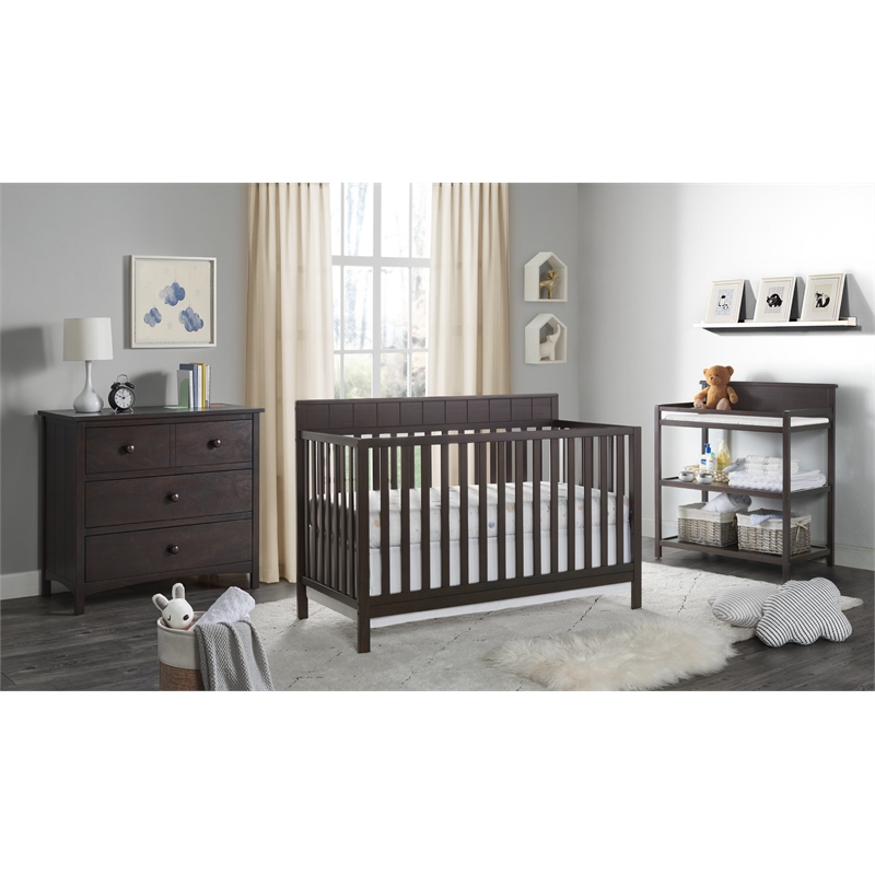 Rosebery Kids Set of 2 Espresso 4 In 1 Convertible Crib & Toddler White Mattress