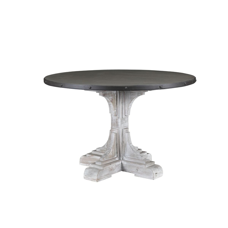 Burnham Home Wood Serrano Round Table - Whitewash & Dark Brown Finish