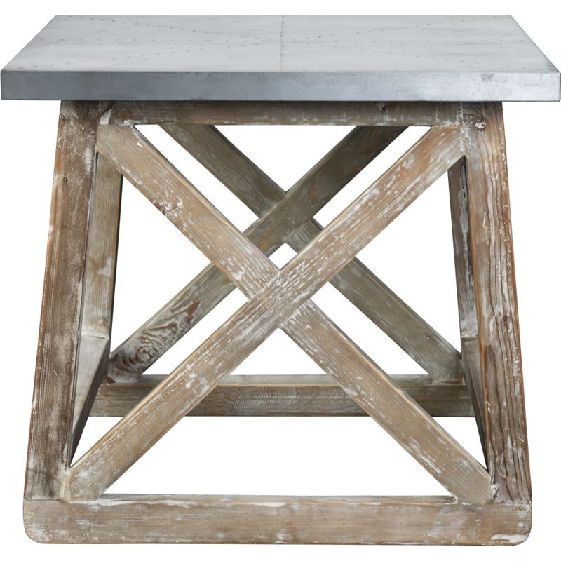Burnham Home Wood Martin Side Table in Natural and Zinc Top Finish