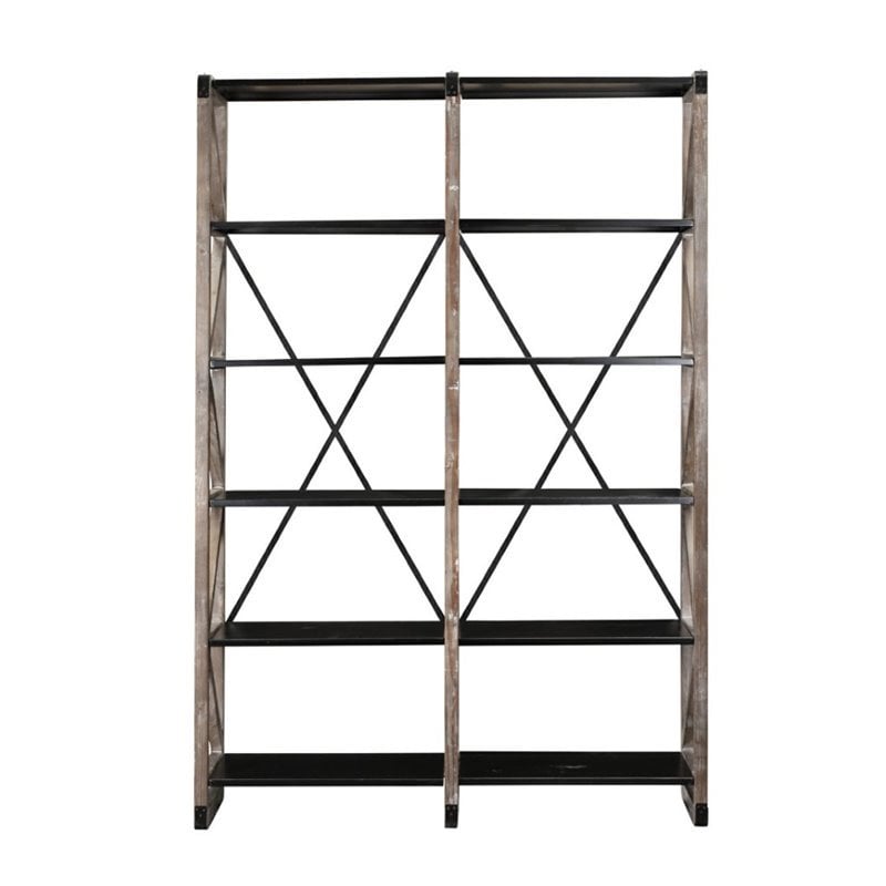 Vermonte Wood Bookshelf in White Wash and Black Finish