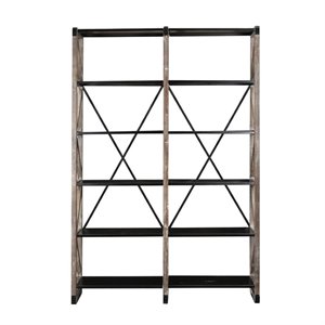 Vermonte Wood Bookshelf in White Wash and Black Finish