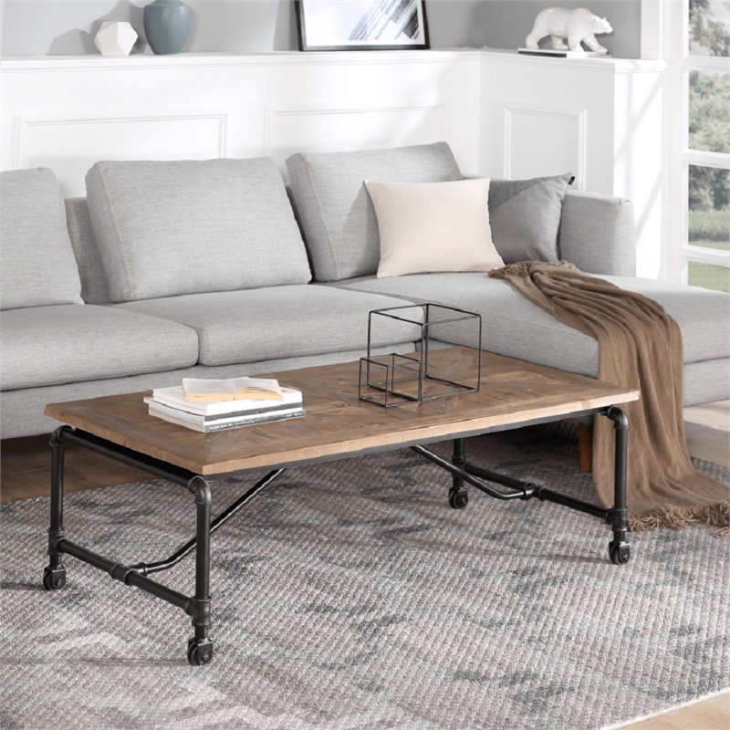 Burnham Home Wood Barrow Rectangular Wood Coffee Table Natural/Black
