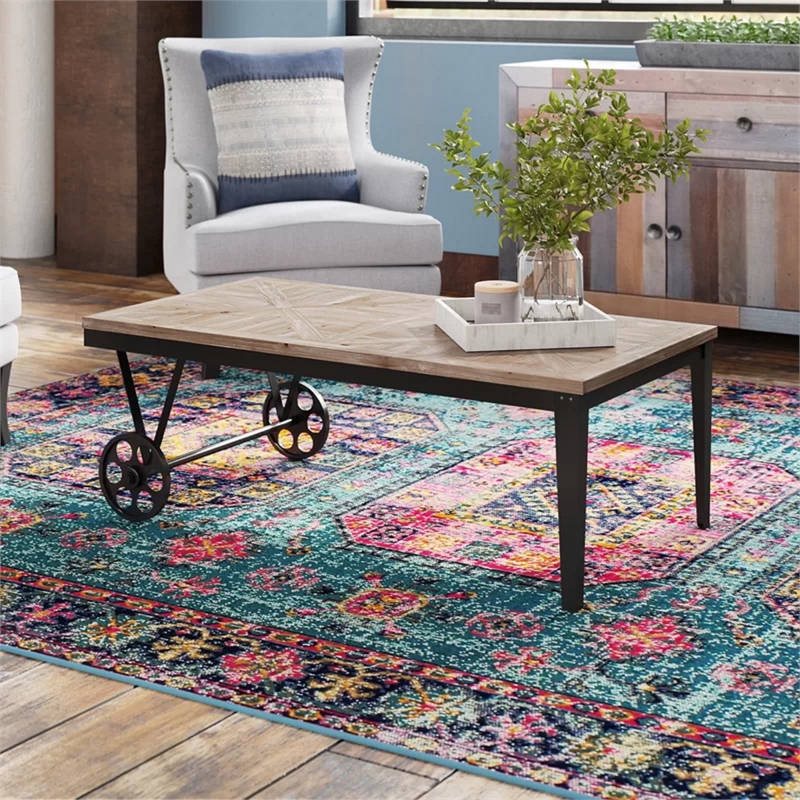 Burnham Home Wood Prescott Table Cart in Natural Finish