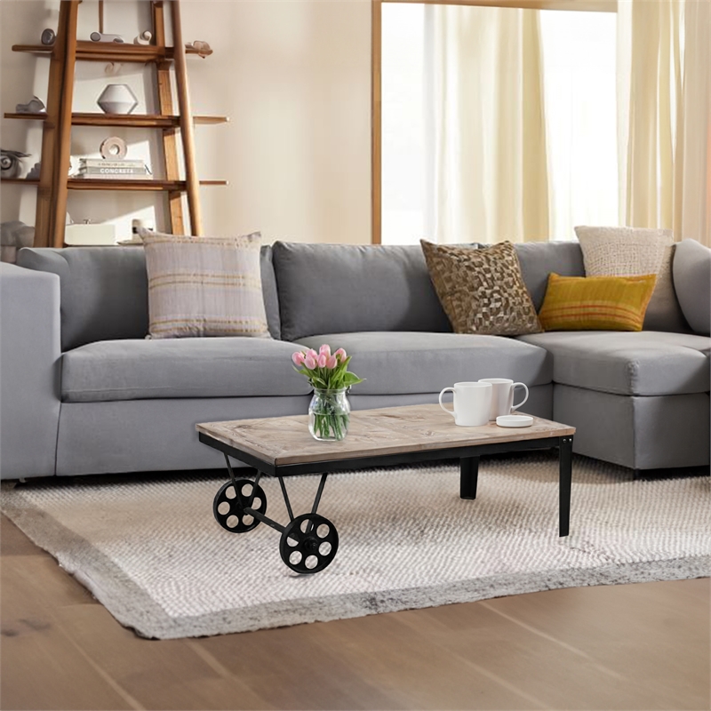 Burnham Home Wood Prescott Table Cart in Natural Finish