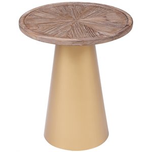 Burnham Home Wood Patrick Corner Table - 23&quot in Coffee Brushed Gold Finish