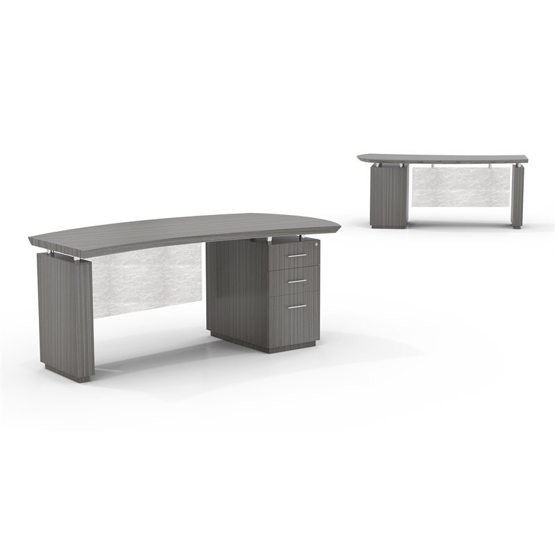 Mayline Sterling Series Right Single Pedestal Desk w/File Cabinet in Driftwood