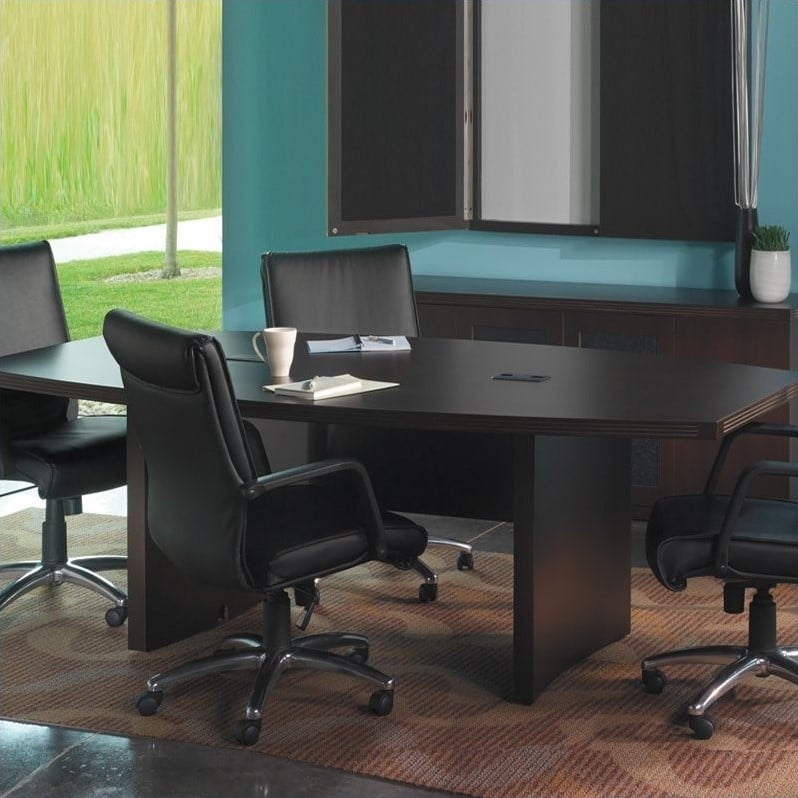 Mayline Aberdeen Boat Shaped Conference Table with Slab Base in Mocha