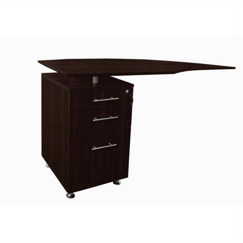 Mayline Medina Curved Desk Return With Pedestal (Left) in Mocha