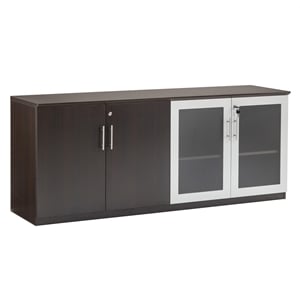 Mayline Medina Low Wall Cabinet with Doors (Wood-Glass Door) in Mocha