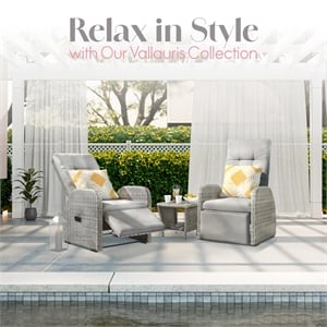 Elle Decor Vallauris 3-Piece Outdoor Reclining Chair Set Grey