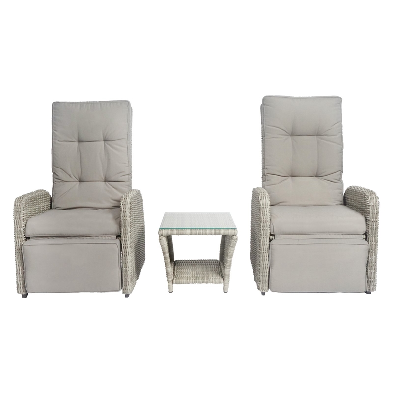 Elle Decor Vallauris 3-Piece Outdoor Reclining Chair Set Grey