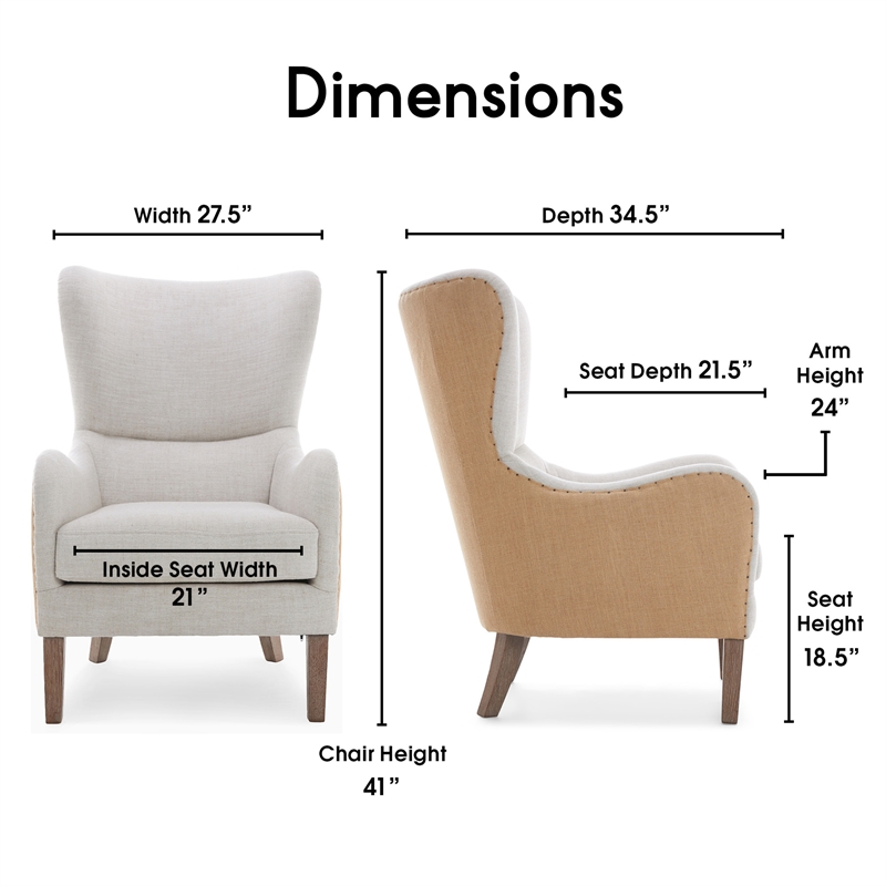 Elle Decor Mid-Century Wingback Accent Chair in Beige