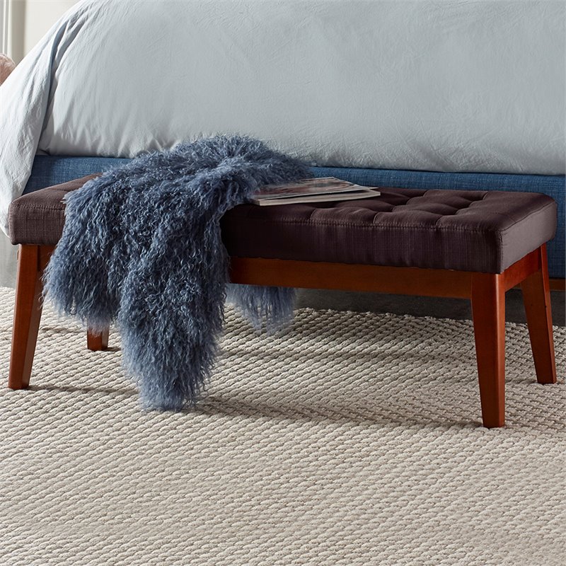 Elle Decor Claire Tufted Bench in Chocolate Brown