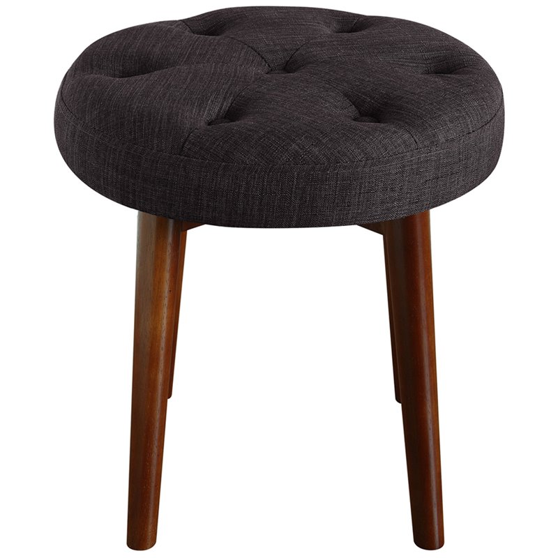 Elle Decor Penelope Round Tufted Stool in Dark Graphite