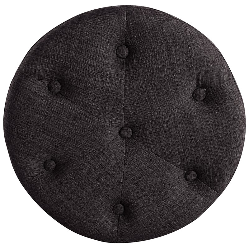 Elle Decor Penelope Round Tufted Stool in Dark Graphite