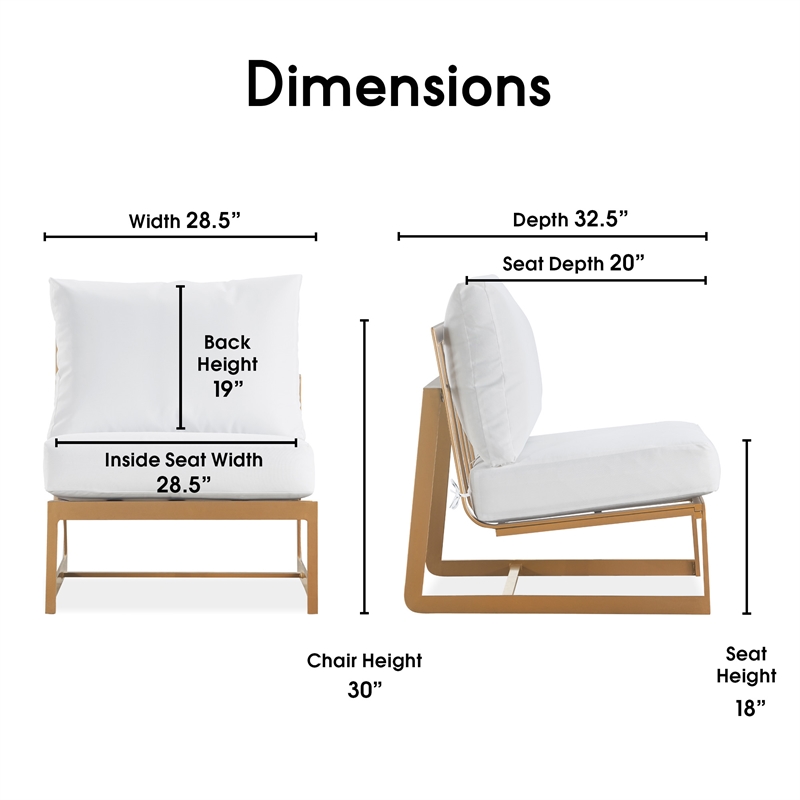 Elle Decor Mirabelle Outdoor Armless Chair in White and French Gold
