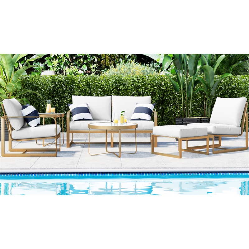 Elle Decor Mirabelle Outdoor Sofa in White and French Gold