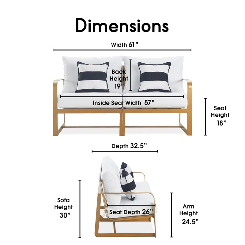 Elle Decor Mirabelle Outdoor Sofa in White and French Gold