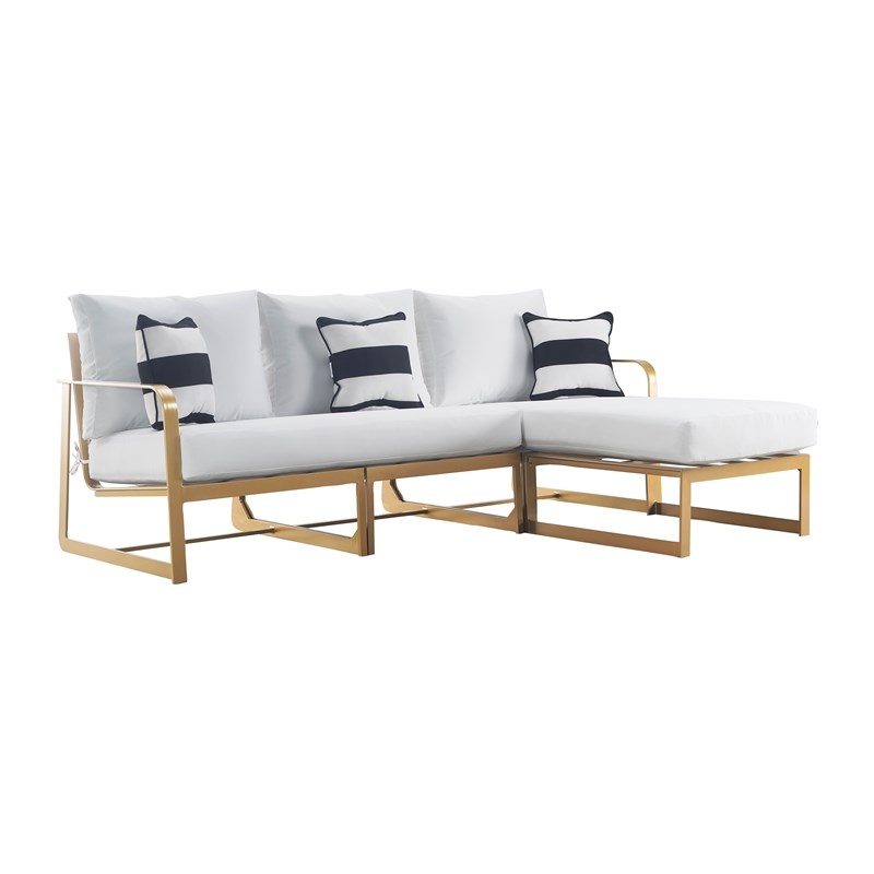 Elle Decor Mirabelle Outdoor Sectional in White and French Gold