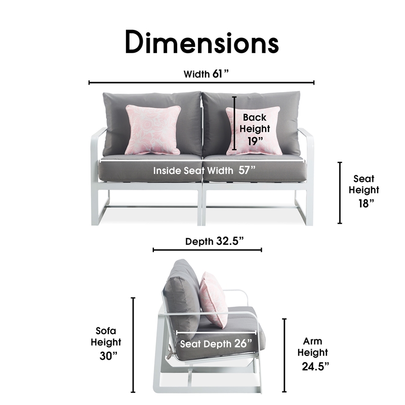 Elle Decor Mirabelle Outdoor Sofa in Gray and French White