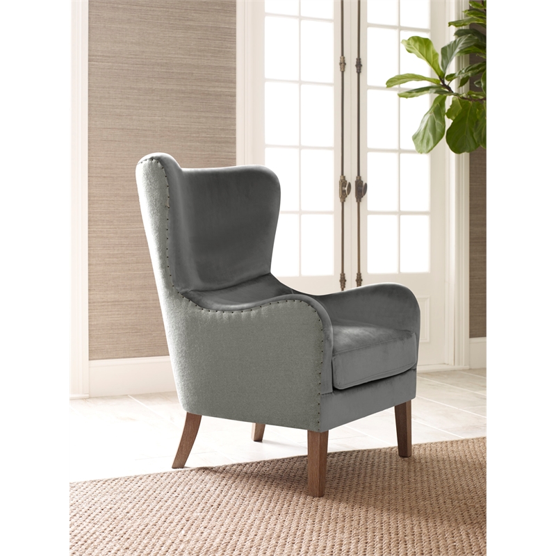 Elle Decor Wingback Chair in French Two Toned Gray