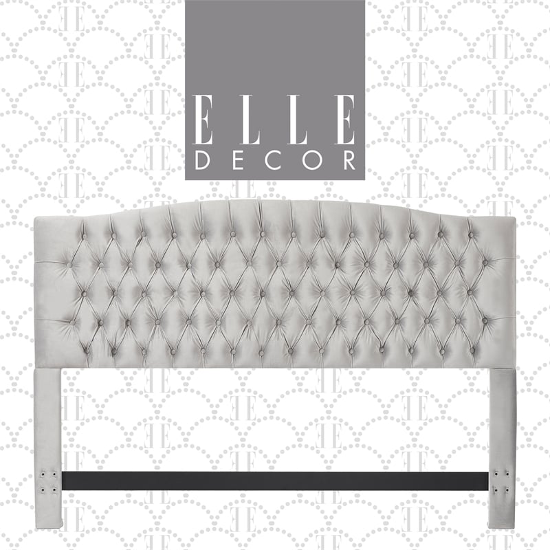 Elle Decor Celeste Queen Size Headboard Pearl Grey Velvet