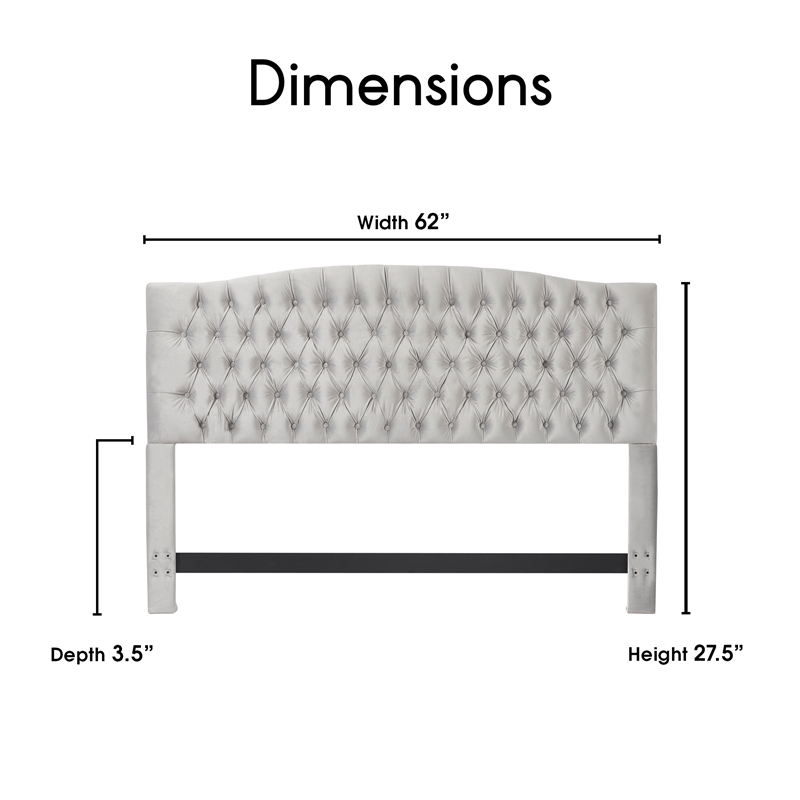 Elle Decor Celeste Queen Size Headboard Pearl Grey Velvet